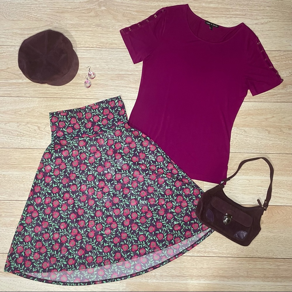 LulaRoe Azure Purple/Pink/Green patterned skirt
